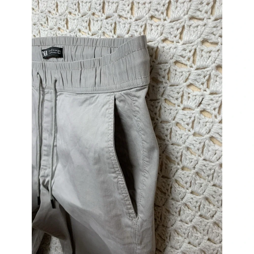 Zara Men's Jogger Pants‎ Size XL Grey  Pull-up Tie Waist Cotton Blend